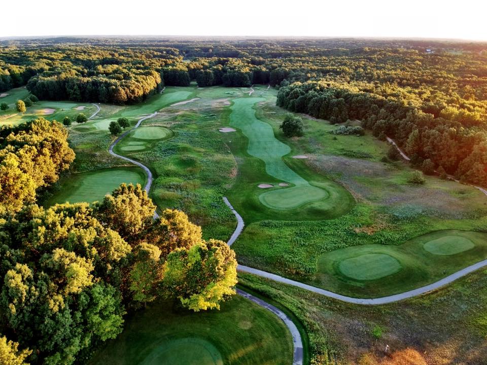 Aerial view of golf course fairway
